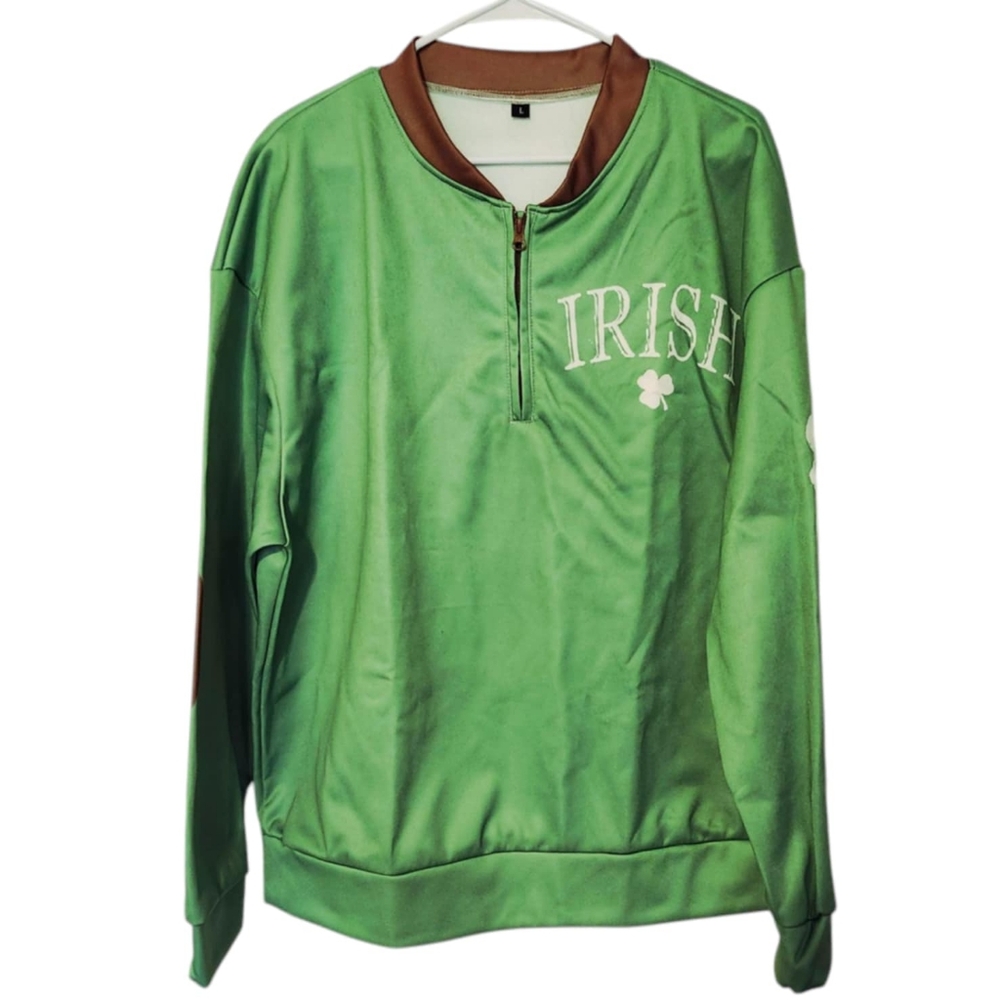 Mens Long Sleeve Green St. Patricks Day Pull Over Shirt Size Large